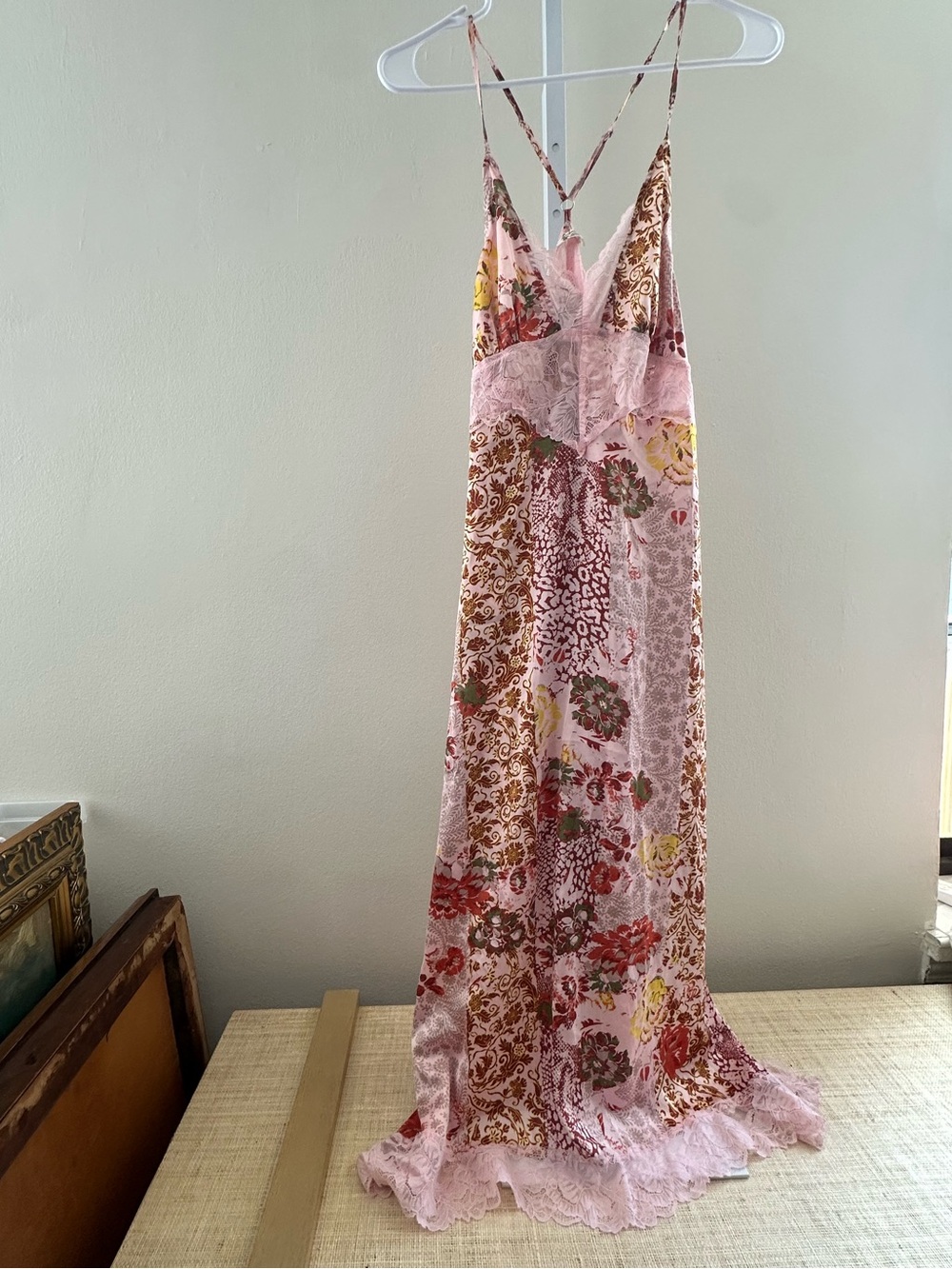 Free People Pink Floral Lace Slip Dress